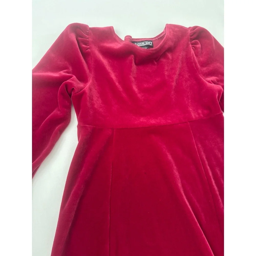 Lands' End Girls Red Velvet Long Sleeve Empire Waist Holiday Dress Size 10